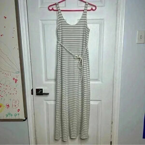 H&M Mama Calf Length Cotton Maternity Dress White & Mint Green  Striped Sz Small